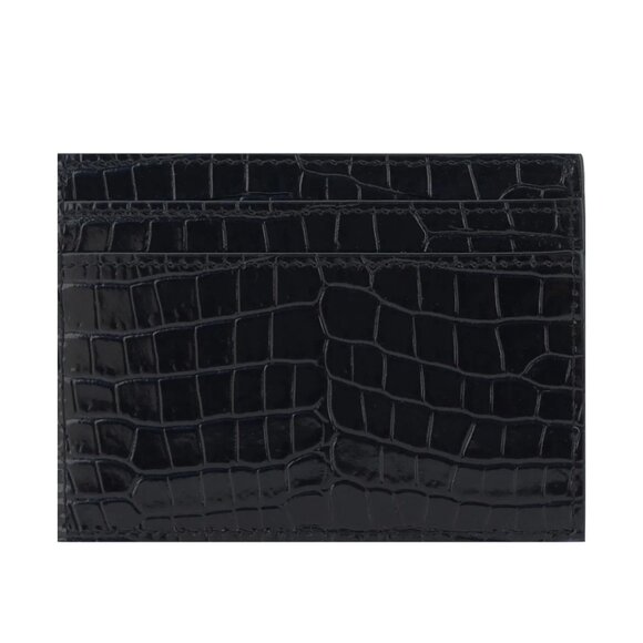 NWT Saint Laurent YSL Card Holder Croco-embossed Patent Leather Black - Picture 2 of 8